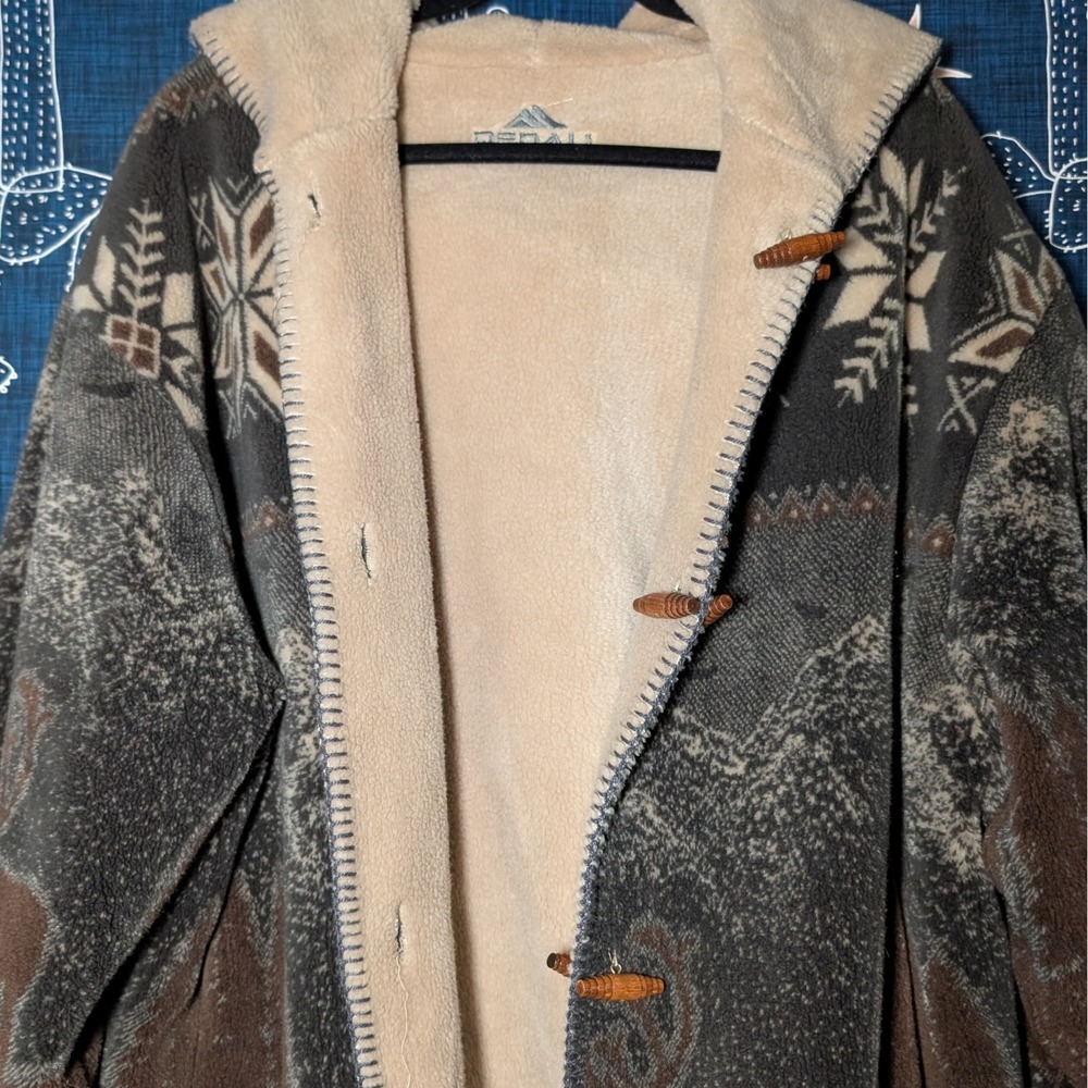 Vintage Denali Fleece Graphic Print Hooded Reversible Jacket Multicolor XL - Picture 5 of 12